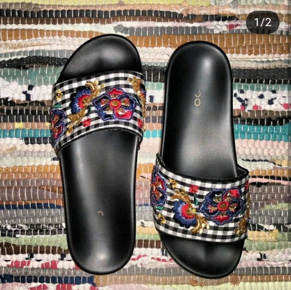 ALDO floral embroidered slides